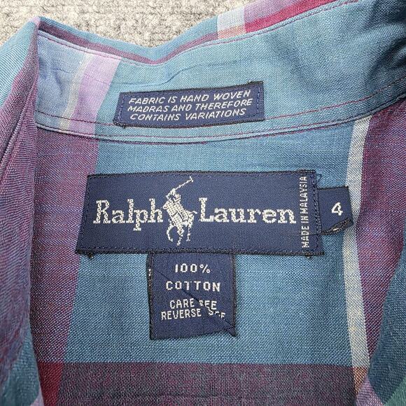 Ralph Lauren Shirt Womens 4 Multi Plaid Madras Long Sleeve Pocket Button Down - Picture 3 of 16